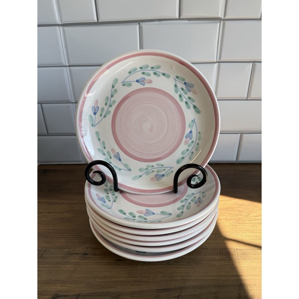 Caleca Italian Pottery Girasole Salad Plates 8" Pink Set of 7